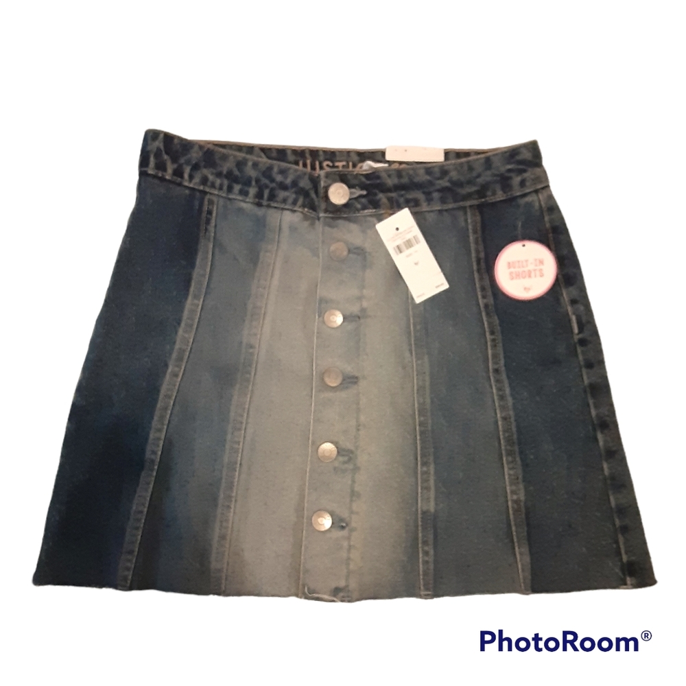 Justice denim snap button skort size 14